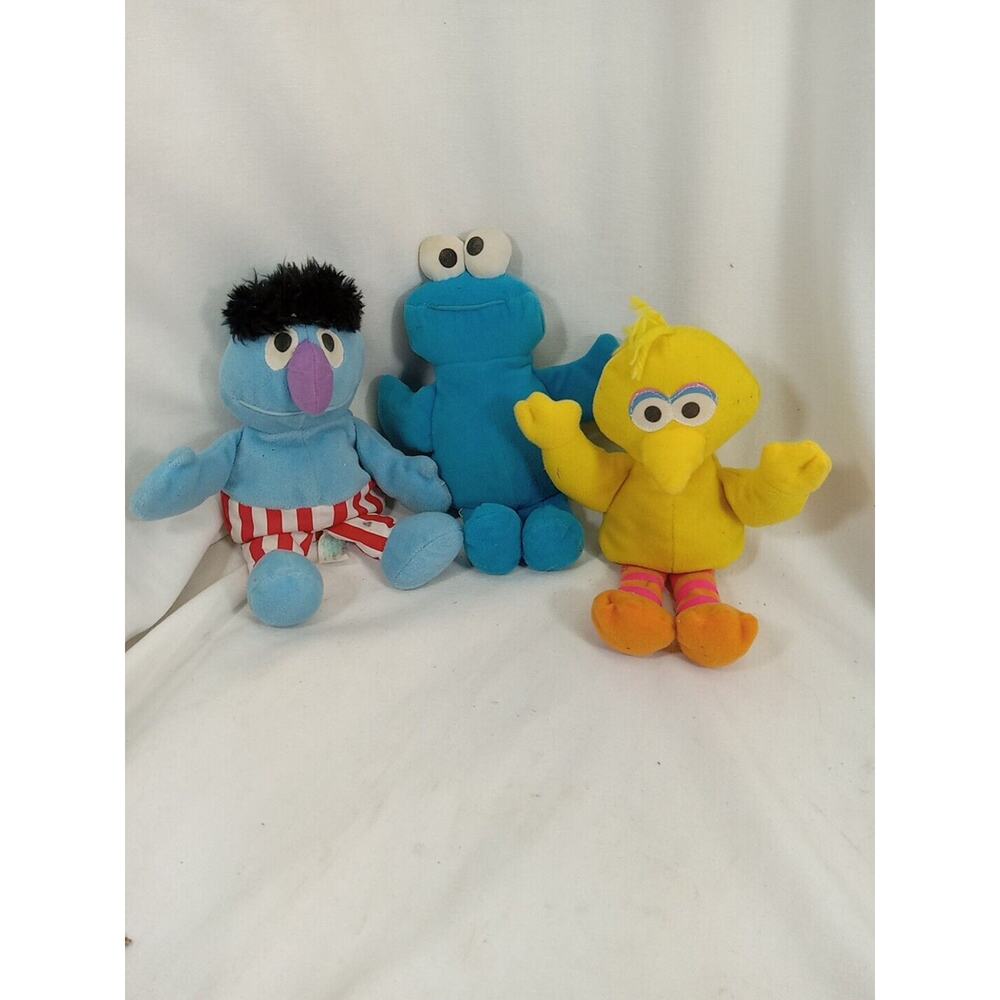 Vintage 1997 Tyco Sesame Street Blue Herry Monster, Cookie Monster And Big Bird
